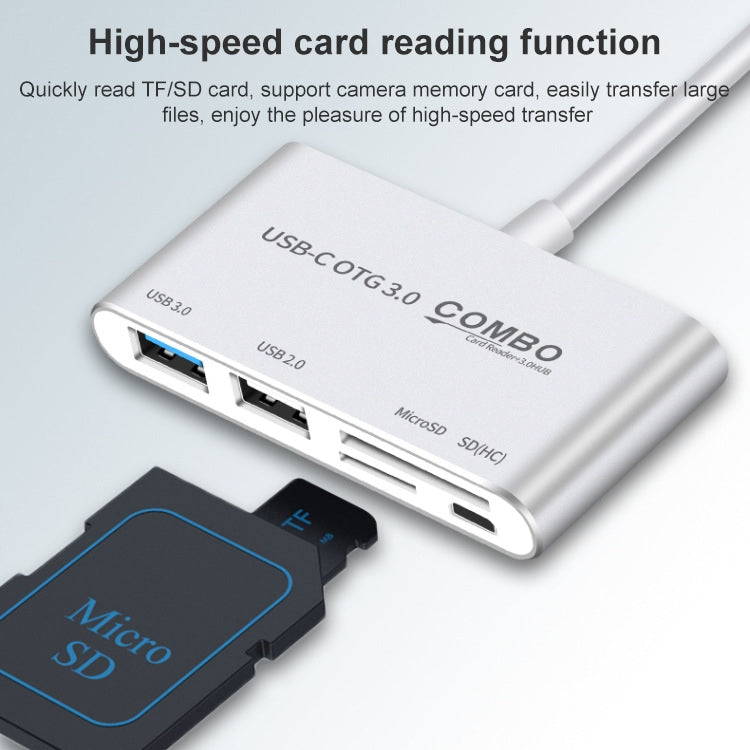 COMBO T-693 5 in 1 USB-C / Type-C to SD / TF / Micro SD Card Slot + USB 3.0 + USB 2.0Ports OTG HUB Card Reader(Gold) - free shipping - PMC Jewellery - Order now!