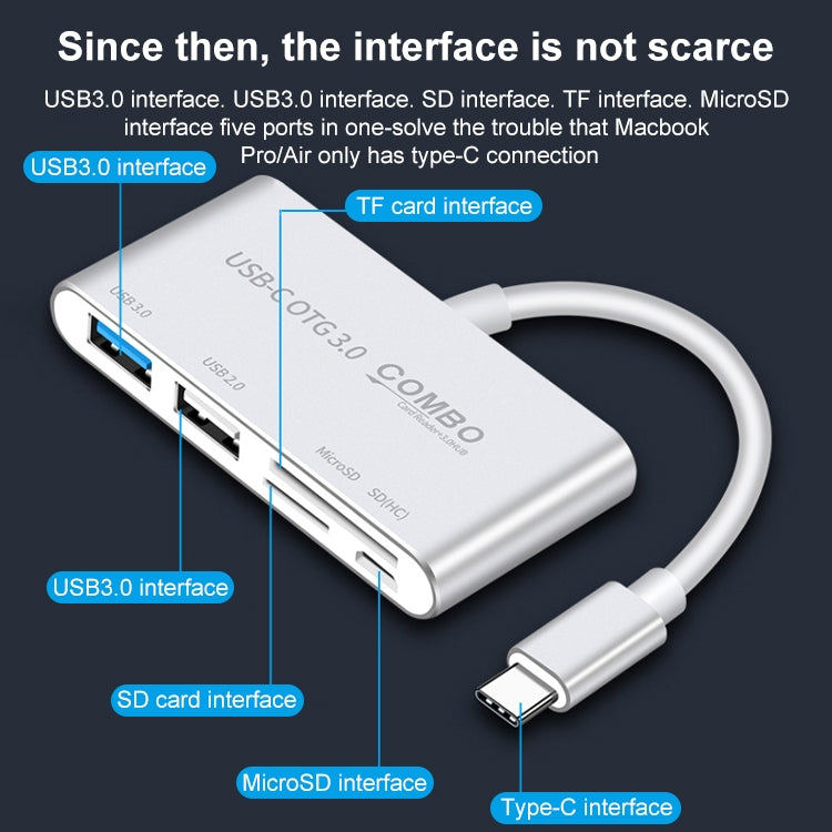 COMBO T-693 5 in 1 USB-C / Type-C to SD / TF / Micro SD Card Slot + USB 3.0 + USB 2.0Ports OTG HUB Card Reader(Gold) - free shipping - PMC Jewellery - Order now!