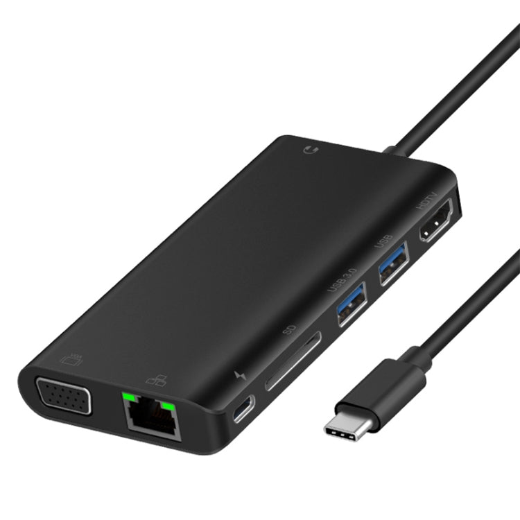 Onten 9591BD 8 in 1 USB-C / Type-C to PD USB-C / Type-C Charging + 100M Ethernet Port + Dual USB 3.0 + HDMI + VGA + SD Card Slot + 3.5mm AUX HUB (Black) - free shipping - PMC Jewellery - Order now!