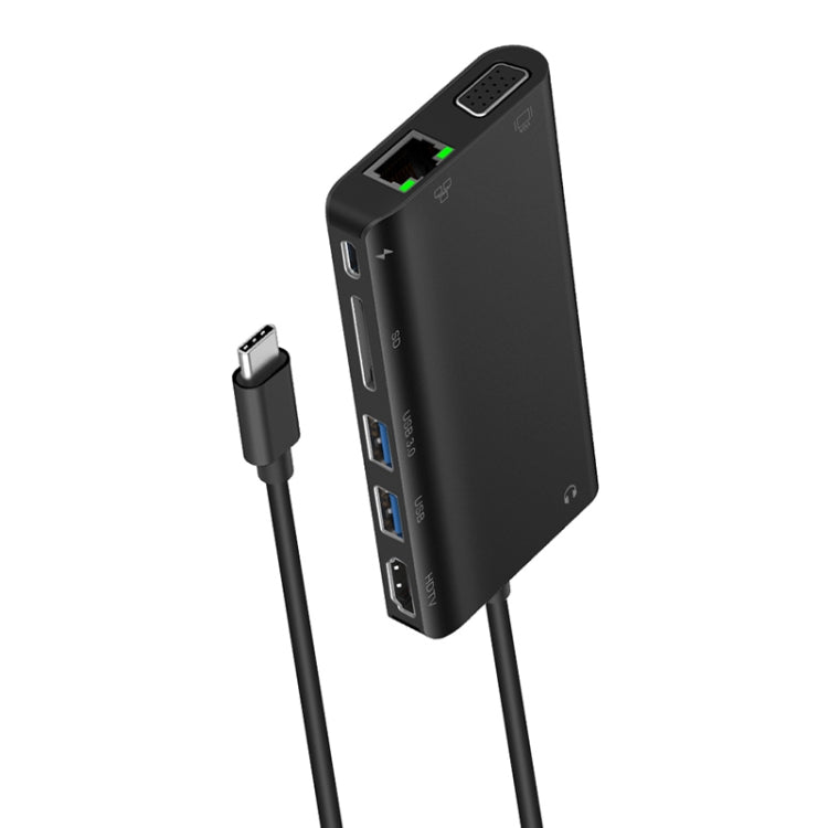 Onten 9591BD 8 in 1 USB-C / Type-C to PD USB-C / Type-C Charging + 100M Ethernet Port + Dual USB 3.0 + HDMI + VGA + SD Card Slot + 3.5mm AUX HUB (Black) - free shipping - PMC Jewellery - Order now!