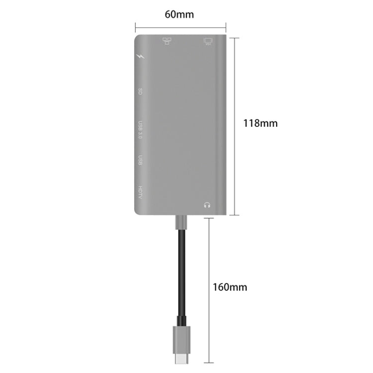 Onten 9591BD 8 in 1 USB-C / Type-C to PD USB-C / Type-C Charging + 100M Ethernet Port + Dual USB 3.0 + HDMI + VGA + SD Card Slot + 3.5mm AUX HUB (Grey) - free shipping - PMC Jewellery - Order now!