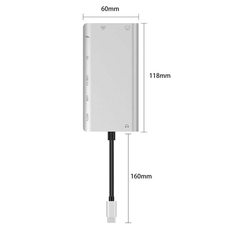 Onten 9591BD 8 in 1 USB-C / Type-C to PD USB-C / Type-C Charging + 100M Ethernet Port + Dual USB 3.0 + HDMI + VGA + SD Card Slot + 3.5mm AUX HUB (Silver) - free shipping - PMC Jewellery - Order now!