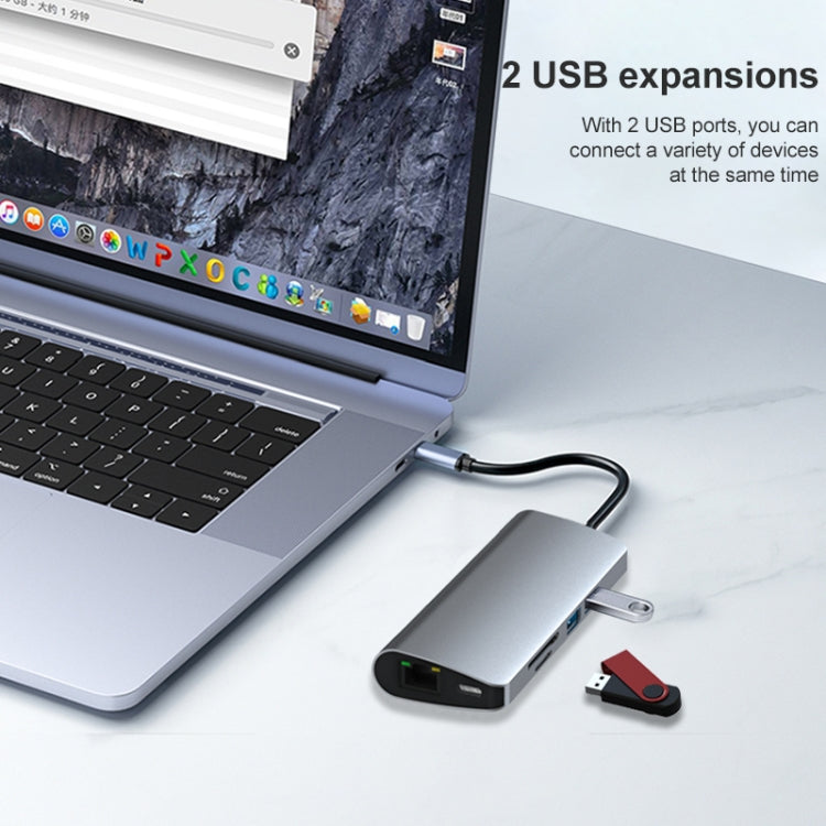 9 in 1 RJ45 + PD + SD/TF + USB 3.0 x 2 + HDMI + VGA + Audio to USB-C / Type-C HUB Adapter - USB HUB by PMC Jewellery | Online Shopping South Africa | PMC Jewellery | Buy Now Pay Later Mobicred