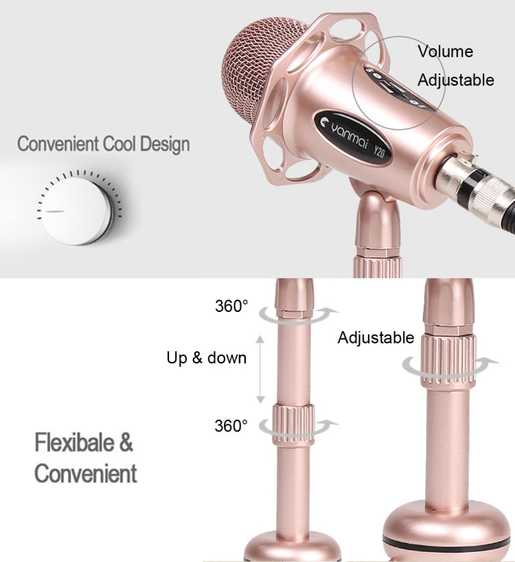 Yanmai Y20 Professional Game Condenser Microphone  with Tripod Holder, Cable Length: 1.8m, Compatible with PC and Mac for  Live Broadcast Show, KTV, etc.(Rose Gold) - Microphone by Yanmai | Online Shopping South Africa | PMC TechLife | Buy Now Pay Later Mobicred
