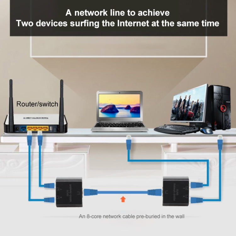 RJ45 to 2 x RJ45 Ethernet Network Coupler Thunder Lightning Protection (Black) - Network Hubs by PMC Jewellery | Online Shopping South Africa | PMC Jewellery | Buy Now Pay Later Mobicred