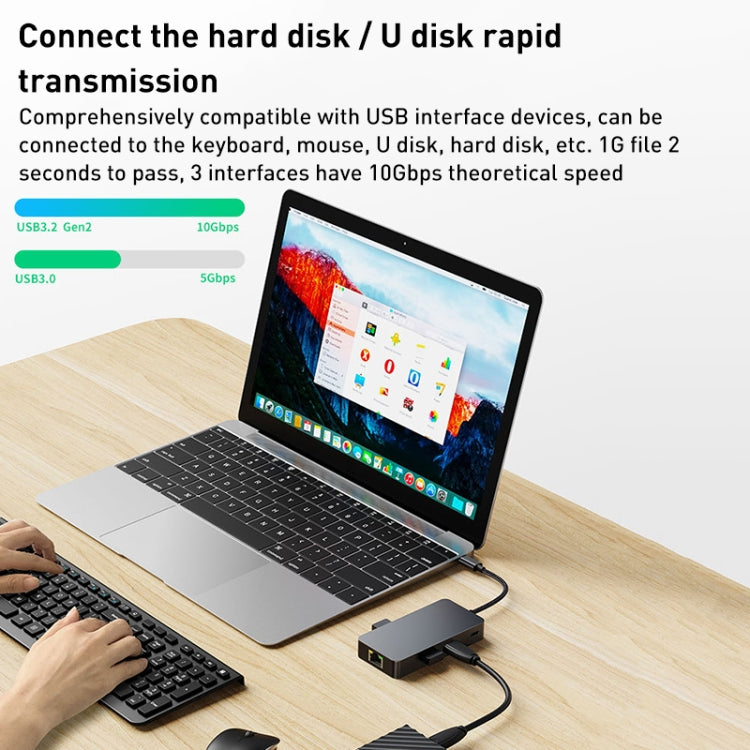 BYL-2308 6 in 1 USB-C / Type-C to USB3.2 + Gigabit Internet + HDTV HUB Adapter (Dark Gray) - USB HUB by PMC Jewellery | Online Shopping South Africa | PMC Jewellery | Buy Now Pay Later Mobicred