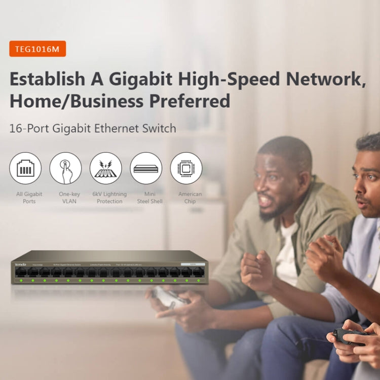Tenda TEG1016M Desktop Metal 16-Port Gigabit Ethernet Switch Fast Establish High-Speed Network - free shipping - PMC Jewellery - Order now!
