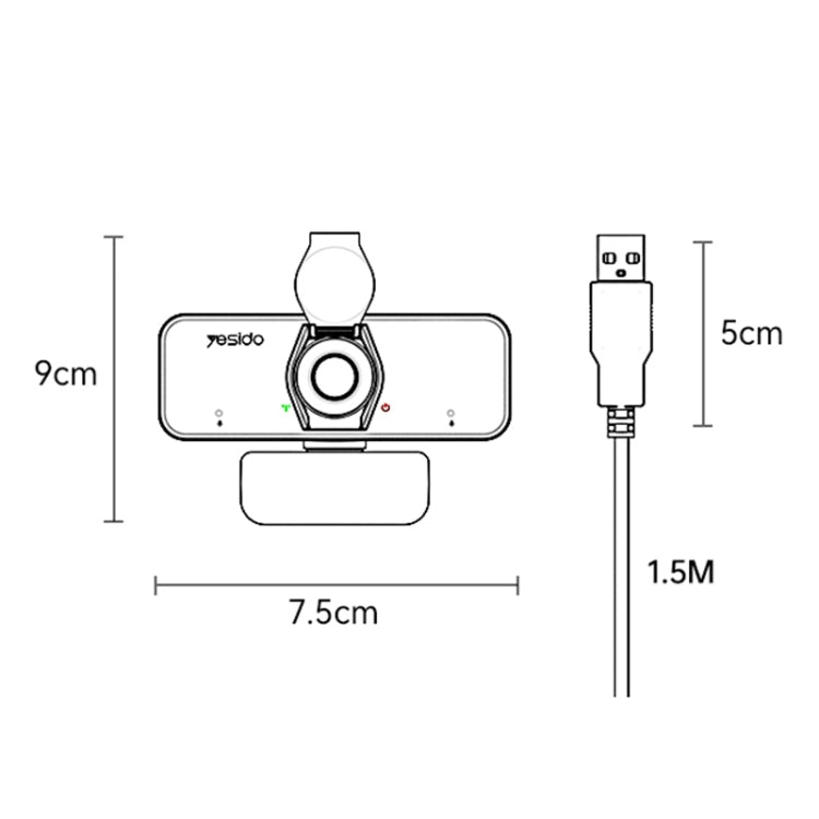 Yesido KM13 1080P 2.0MP USB Webcam, Cable Length 1.5m - free shipping - PMC Jewellery - Order now!