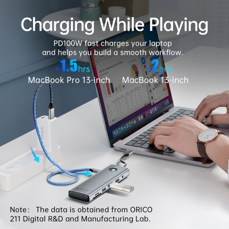 ORICO PW11-8PM Type-C / USB-C 8-in-1 5Gbps Multifunction Docking Station Card Reader (Silver) - USB HUB by ORICO | Online Shopping South Africa | PMC TechLife | Buy Now Pay Later Mobicred