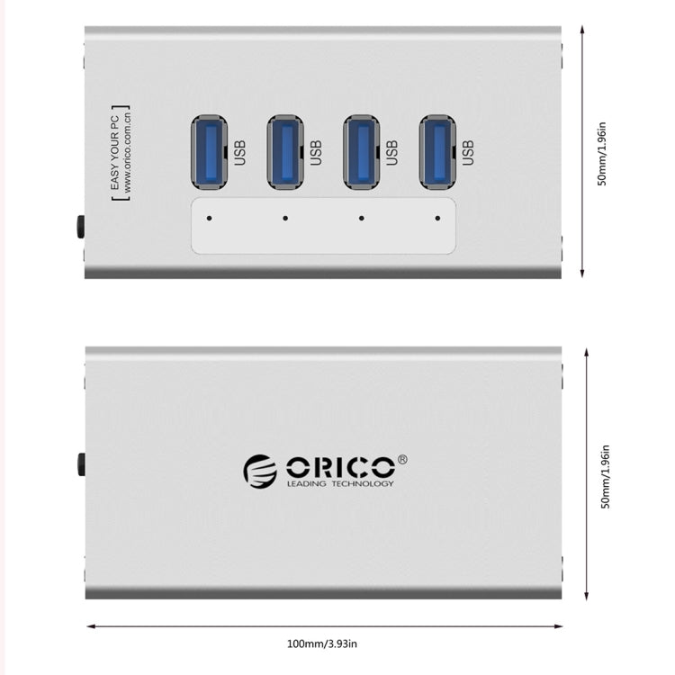ORICO A3H4 Aluminum High Speed 4 Ports USB 3.0 HUB with 12V/2.5A Power Supply for Laptops(Silver) - free shipping - PMC TechLife - Order now!