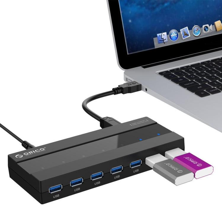 ORICO H727RK-U3 ABS High Speed 7 Ports USB 3.0 HUB with 12V Power Adapter for Laptops / Smartphones(Black) - free shipping - PMC TechLife - Order now!