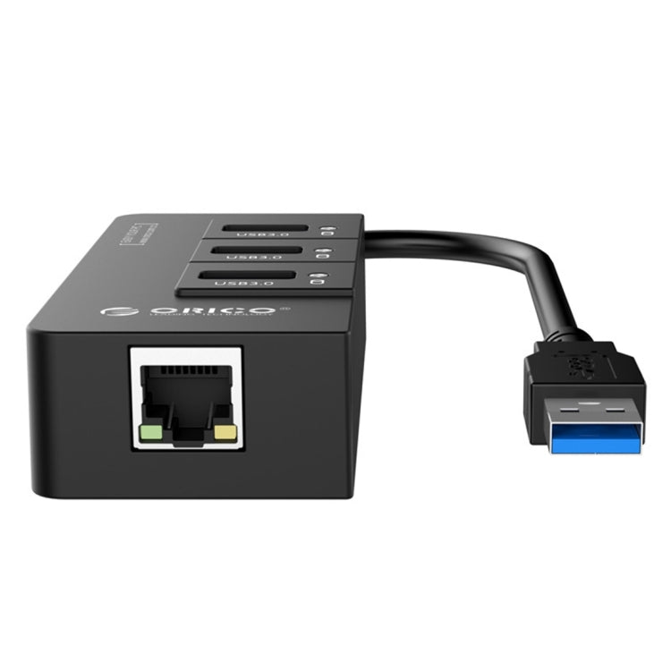 ORICO HR01-U3 ABS 3 Ports USB3.0 HUB Splitter with External RJ45 Gigabit Ethernet Network Card 5 Gbps for Laptops / Desktop / Ultrabook etc.(Black) - free shipping - PMC TechLife - Order now!
