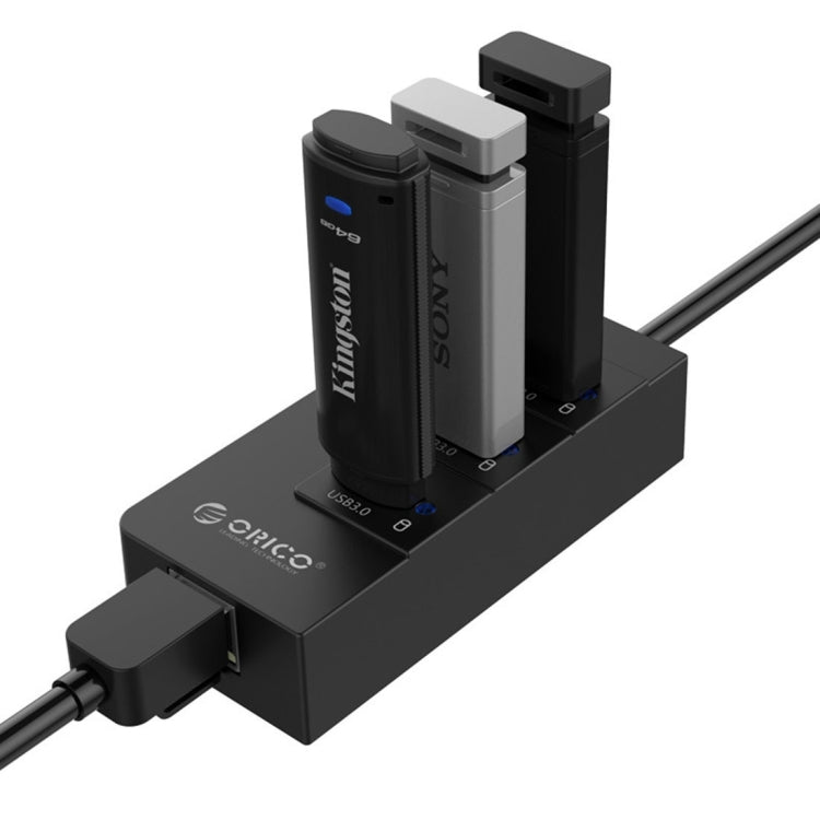 ORICO HR01-U3 ABS 3 Ports USB3.0 HUB Splitter with External RJ45 Gigabit Ethernet Network Card 5 Gbps for Laptops / Desktop / Ultrabook etc.(Black) - free shipping - PMC TechLife - Order now!