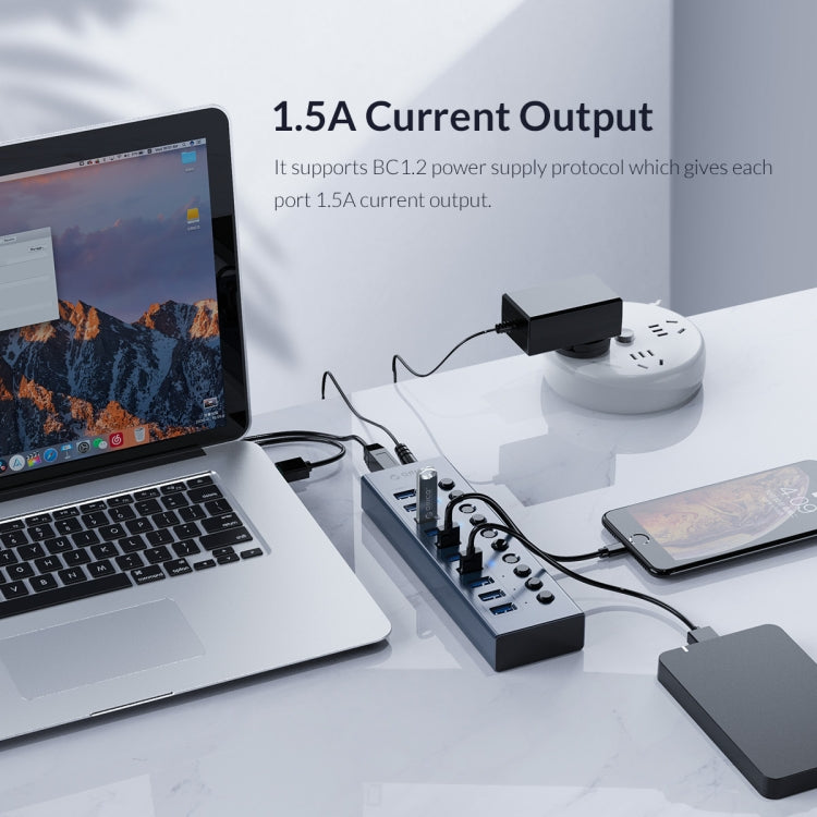 ORICO BT2U3-13AB-GY-BP Multi-Ports Individual Switches HUB, AU Plug - free shipping - PMC Jewellery - Order now!