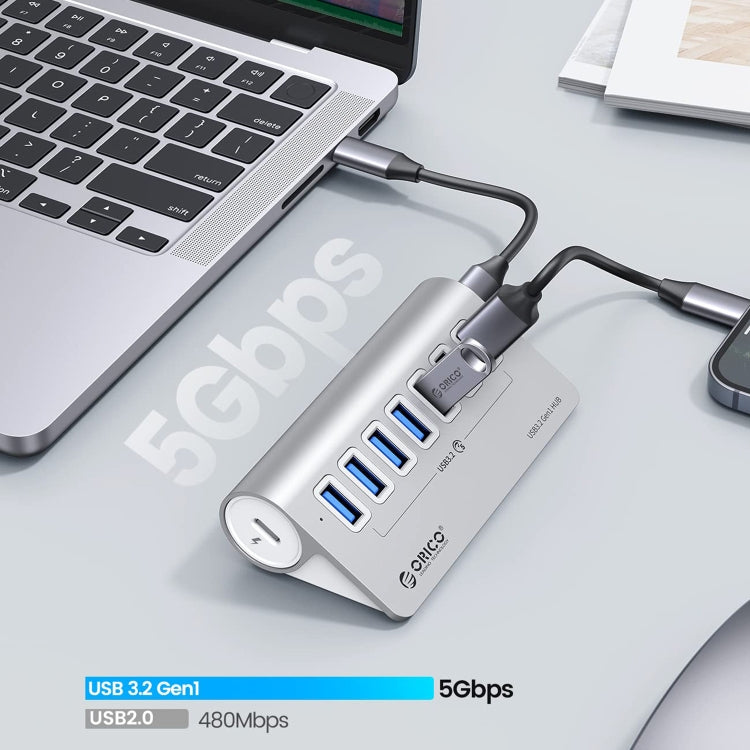 ORICO M3U7 Aluminum Alloy 7-Port USB 3.2 Gen1 5Gbps HUB with 1m Cable(Silver) - free shipping - PMC Jewellery - Order now!