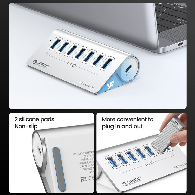 ORICO M3U7 Aluminum Alloy 7-Port USB 3.2 Gen1 5Gbps HUB with 1m Cable(Silver) - free shipping - PMC Jewellery - Order now!