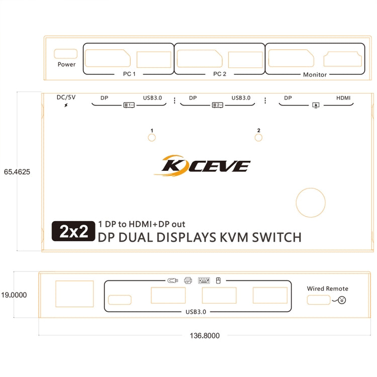 KC-KVM212DH 4K 60HZ USB3.0 DP Dual Display KVM Switcher with MST Dual Screen Extension Replication - Switch by PMC Jewellery | Online Shopping South Africa | PMC Jewellery | Buy Now Pay Later Mobicred
