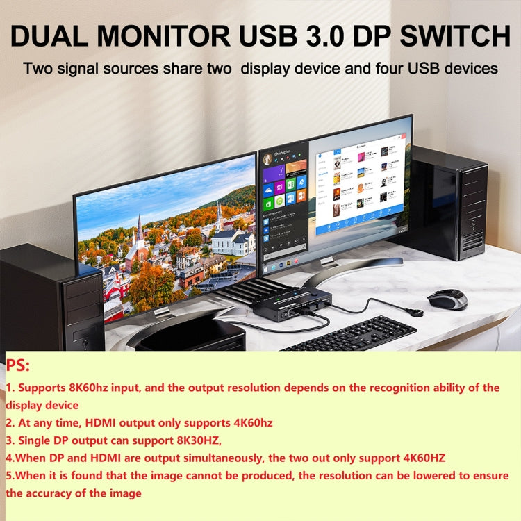 KC-KVM212DH 4K 60HZ USB3.0 DP Dual Display KVM Switcher with MST Dual Screen Extension Replication - Switch by PMC Jewellery | Online Shopping South Africa | PMC Jewellery | Buy Now Pay Later Mobicred