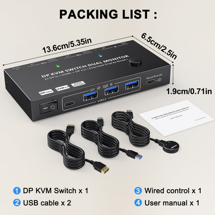 KC-KVM212DH 4K 60HZ USB3.0 DP Dual Display KVM Switcher with MST Dual Screen Extension Replication - Switch by PMC Jewellery | Online Shopping South Africa | PMC Jewellery | Buy Now Pay Later Mobicred