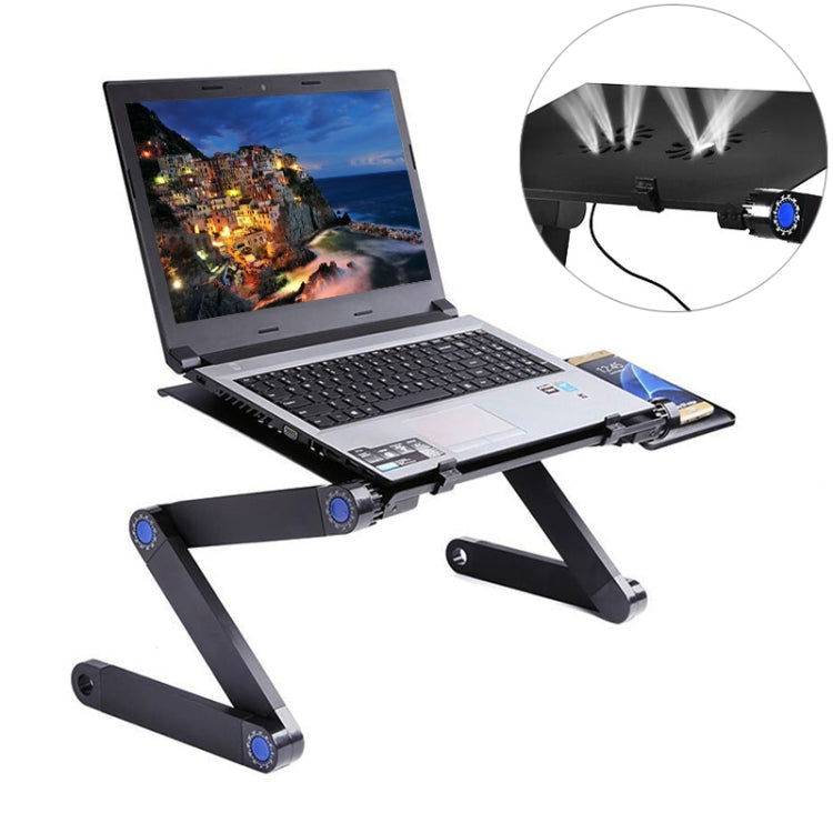 Portable 360 Degree Adjustable Foldable Aluminium Alloy Desk Stand with Double CPU Fans & Mouse Pad for Laptop / Notebook(Black) - Laptop Stand by PMC Jewellery | Online Shopping South Africa | PMC Jewellery | Buy Now Pay Later Mobicred