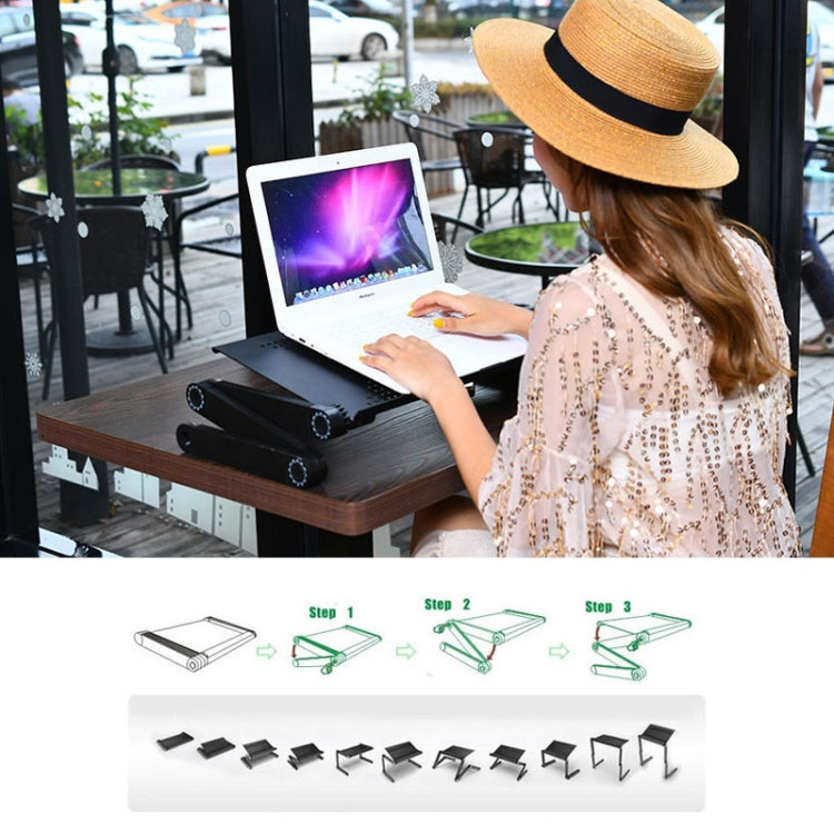 Portable 360 Degree Adjustable Foldable Aluminium Alloy Desk Stand with Double CPU Fans & Mouse Pad for Laptop / Notebook, Desk Size: 480mm x 260mm(Black) - Laptop Stand by PMC Jewellery | Online Shopping South Africa | PMC Jewellery | Buy Now Pay Later Mobicred