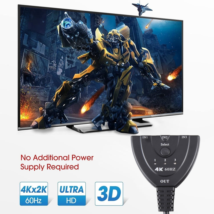 3 x 1 4K 60Hz YUV4:4:4 HDR HDMI Switcher with Pigtail HDMI Cable - Switch by PMC TechLife | Online Shopping South Africa | PMC TechLife | Buy Now Pay Later Mobicred