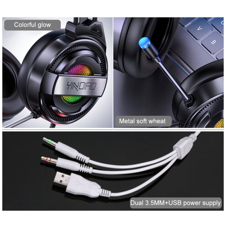 YINDIAO Q3 USB + Dual 3.5mm Wired E-sports Gaming Headset with Mic & RGB Light, Cable Length: 1.67m(White) - free shipping - PMC Jewellery - Order now!