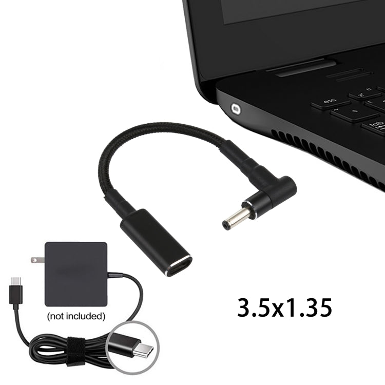 PD 100W 18.5-20V 3.5 x 1.35mm Elbow to USB-C / Type-C Adapter Nylon Braid Cable - free shipping - PMC TechLife - Order now!