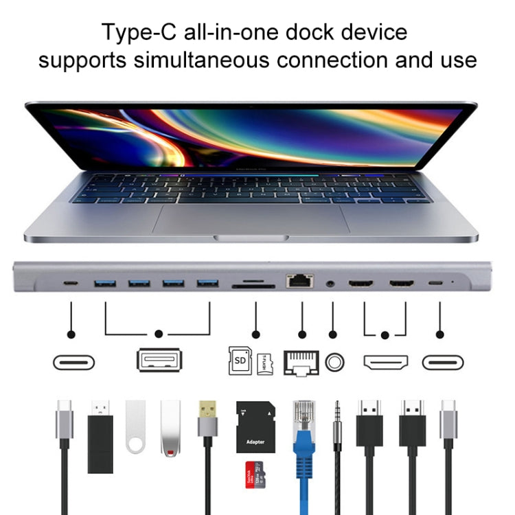LS1094 12 in 1 Type-C to Dual HDMI Docking Station - USB HUB by PMC TechLife | Online Shopping South Africa | PMC TechLife