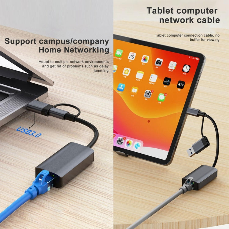 BYL-2207 2 in 1 USB + Type-C to RJ45 Docking Station HUB Adapter - Cable & Adapters by PMC Jewellery | Online Shopping South Africa | PMC Jewellery | Buy Now Pay Later Mobicred