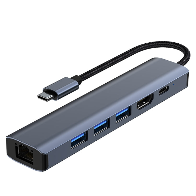 BYL-2210 6 in 1 USB-C / Type-C to USB Multifunctional Docking Station HUB Adapter with 1000M Network Port - USB HUB by PMC Jewellery | Online Shopping South Africa | PMC Jewellery | Buy Now Pay Later Mobicred