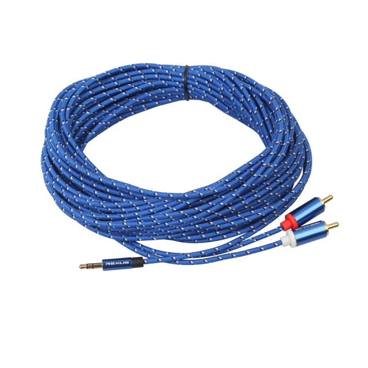 REXLIS 3610 3.5mm Male to Dual RCA Gold-plated Plug Blue Cotton Braided Audio Cable for RCA Input Interface Active Speaker, Length: 10m - RCA Cable by REXLIS | Online Shopping South Africa | PMC TechLife | Buy Now Pay Later Mobicred