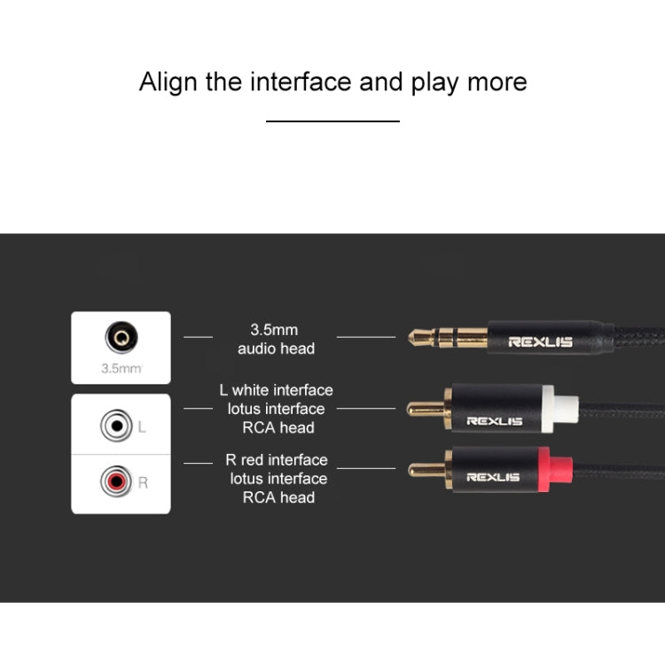 REXLIS 3635 3.5mm Male to Dual RCA Gold-plated Plug Black Cotton Braided Audio Cable for RCA Input Interface Active Speaker, Length: 10m - RCA Cable by REXLIS | Online Shopping South Africa | PMC TechLife | Buy Now Pay Later Mobicred