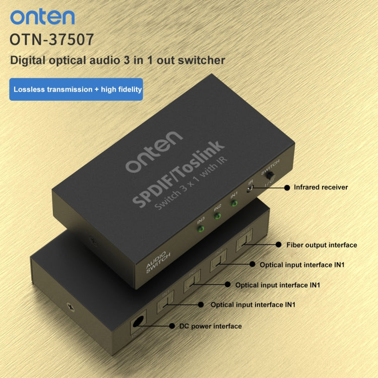Onten 37507 Digital Optical Audio 3 In 1 Out Switcher Speaker Connector - Adapter by PMC Jewellery | Online Shopping South Africa | PMC Jewellery | Buy Now Pay Later Mobicred