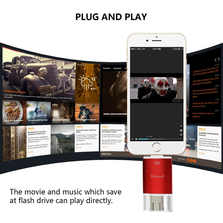 Richwell 3 in 1 16G Type-C + 8 Pin + USB 3.0 Metal Double Cover Push-pull Flash Disk with OTG Function(Silver) - free shipping - PMC Jewellery - Order now!