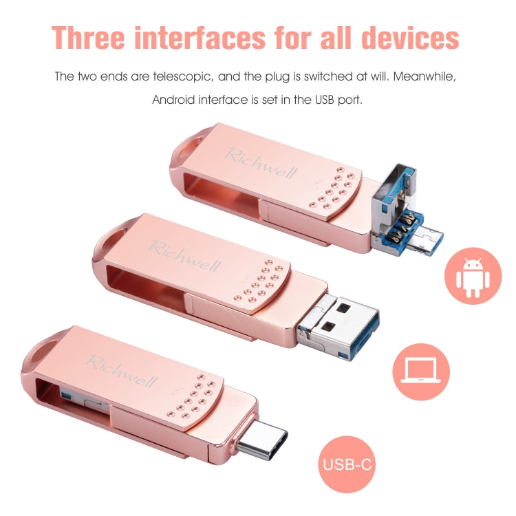 Richwell 3 in 1 32G Type-C + Micro USB + USB 3.0 Metal Flash Disk with OTG Function(Silver) - free shipping - PMC Jewellery - Order now!