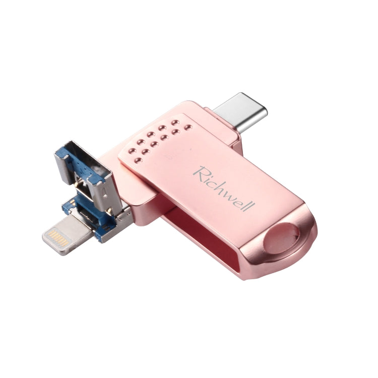 Richwell 32G Type-C + 8 Pin + USB 3.0 Metal Flash Disk with OTG Function(Rose Gold) - free shipping - PMC Jewellery - Order now!