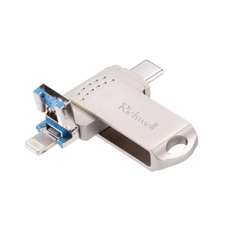 Richwell 128G Type-C + 8 Pin + USB 3.0 Metal Flash Disk with OTG Function(Silver) - free shipping - PMC Jewellery - Order now!