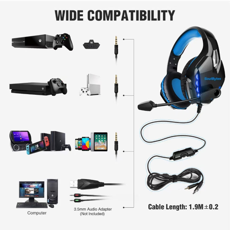 Soulbytes S11 USB + 3.5mm 4 Pin Adjustable LED Light Gaming Headset with Mic (Blue) - free shipping - PMC Jewellery - Order now!