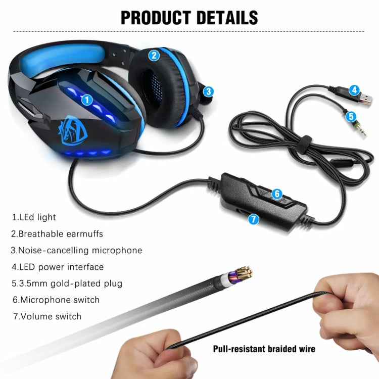 Soulbytes S11 USB + 3.5mm 4 Pin Adjustable LED Light Gaming Headset with Mic (Blue) - free shipping - PMC Jewellery - Order now!