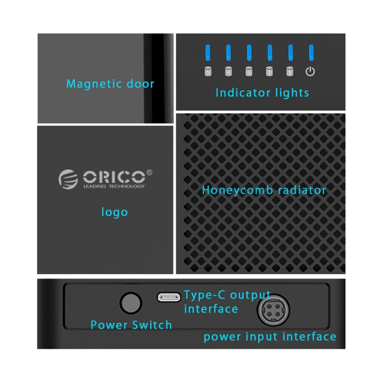 ORICO DS500C3 3.5 inch 5 Bay Magnetic-type USB-C / Type-C Hard Drive Enclosure with Blue LED Indicator - HDD Enclosure by ORICO | Online Shopping South Africa | PMC TechLife | Buy Now Pay Later Mobicred