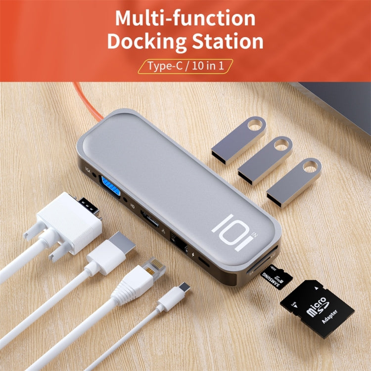 ROCK TR01 10 In 1 Type-C / USB-C to HDMI + VGA Multifunctional Extension HUB Adapter(Silver) - free shipping - PMC Jewellery - Order now!