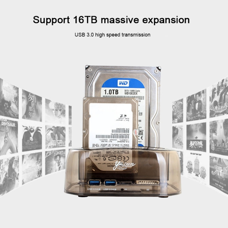 2.5 / 3.5 inch USB3.0 Dual SATA HDD Enclosure with HUB & OTB Function, The Maximum Support Capacity: 16TB - HDD Enclosure by PMC Jewellery | Online Shopping South Africa | PMC Jewellery | Buy Now Pay Later Mobicred