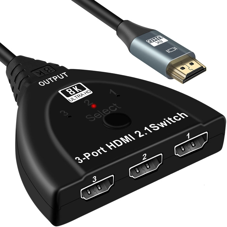 3 Port HDMI 8K Switcher Selector Box with Pigtail Cable (Black) - Switch by PMC TechLife | Online Shopping South Africa | PMC TechLife