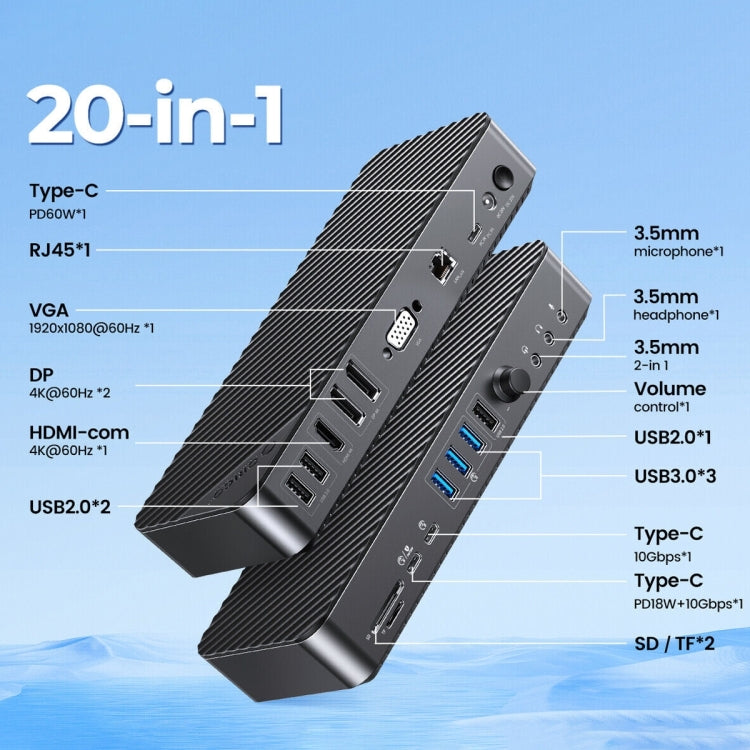 ORICO DKA20-BK-BP 10Gbps 20 in 1 Type-C 3.0 HUB Docking Station (US Plug) - free shipping - PMC Jewellery - Order now!