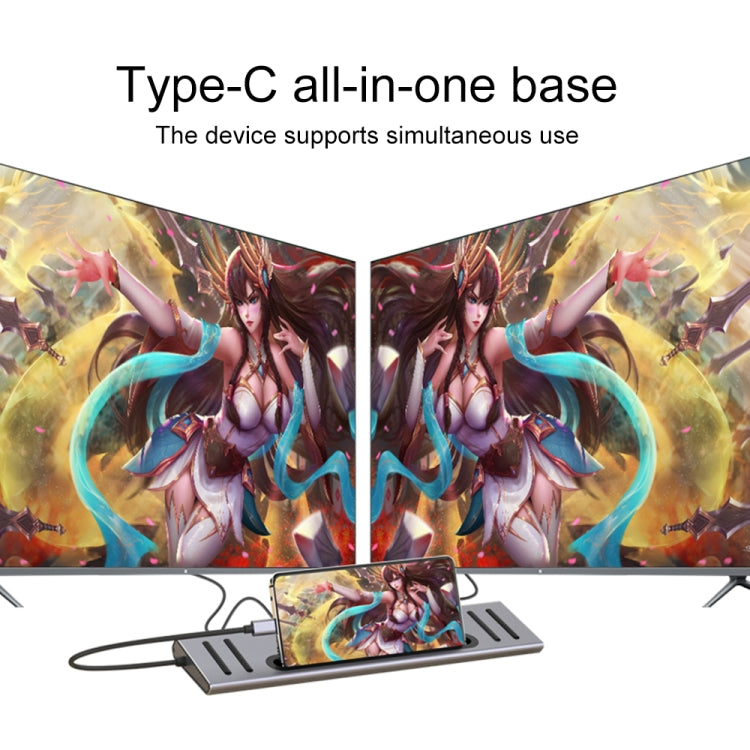 Onten 9199 12 in 1 USB-C / Type-C to USB-C / Type-C + TF / SD Card Slot + RJ45 + 3.5mm Audio + PD USB-C / Type-C Charging + 2 HDMI + 4 USB 3.0 Ports Multifunctional HUB Converter Docking Station - free shipping - PMC Jewellery - Order now!