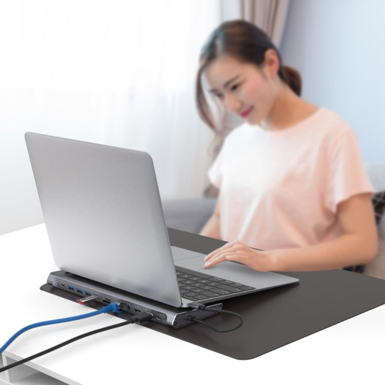 Onten 9199 12 in 1 USB-C / Type-C to USB-C / Type-C + TF / SD Card Slot + RJ45 + 3.5mm Audio + PD USB-C / Type-C Charging + 2 HDMI + 4 USB 3.0 Ports Multifunctional HUB Converter Docking Station - free shipping - PMC Jewellery - Order now!