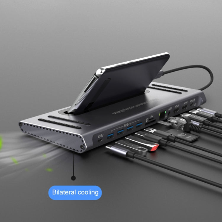 Onten 9199 12 in 1 USB-C / Type-C to USB-C / Type-C + TF / SD Card Slot + RJ45 + 3.5mm Audio + PD USB-C / Type-C Charging + 2 HDMI + 4 USB 3.0 Ports Multifunctional HUB Converter Docking Station - free shipping - PMC Jewellery - Order now!