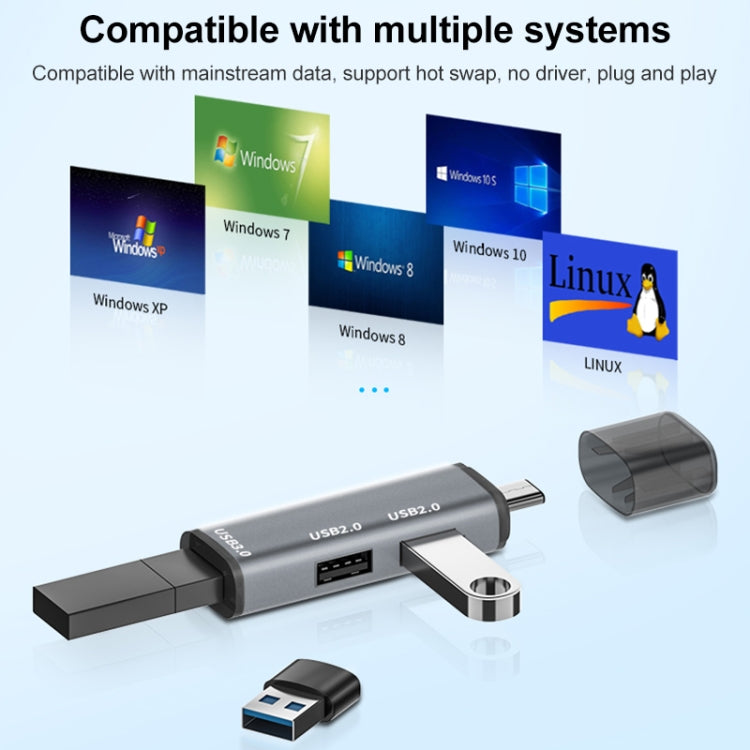 ADS-302C 3 In 1 Multi-function Type-C / USB-C HUB Docking Station (Silver) - USB HUB by PMC TechLife | Online Shopping South Africa | PMC TechLife | Buy Now Pay Later Mobicred