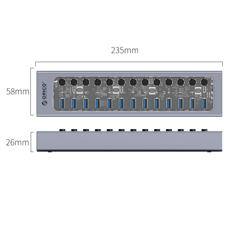ORICO AT2U3-13AB-GY-BP 13 Ports USB 3.0 HUB with Individual Switches & Blue LED Indicator, EU Plug - free shipping - PMC Jewellery - Order now!
